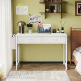 CAIYUN Small Desk with Fabric Drawers, 32 Inch White Vanity Desk for Bedroom, Home Office Computer Desk for Small Space, Modern Work Laptop Study Table, Kids Writing Desk with Storage Bag & Hook CAIYUN