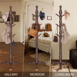 LOZABEE Wooden Coat Rack Stand, Vintage Wood Coat Rack Freestanding with Sturdy Triangle Base,Classic Coat Racks with 9 Hooks, Natural Birch Wood Entryway Coat Hall Tree Hanger Stand LOZABEE