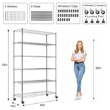 YYkokocat 6-Tier Adjustable Storage Shelves Heavy Duty Wire Shelving Unit with Wheels 2100Lb Metal Layer Rack Shelf NSF Shelving for Closet Kitchen Garage, 82" H x 48" L x 18" D - Chrome YYkokocat