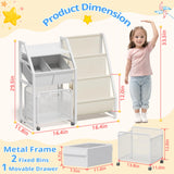Kids Bookshelf and Toy Storage Organizer - 3 Tier Book Shelf for Kids Rooms with Movable Drawer, Kid Bookcase with 2 Toy Bins, Toddler Baby Childrens Bookshelf, for Bedroom Playroom Classroom (White) LATIBELL