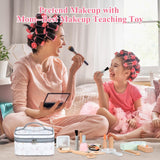 Ehome Wooden Makeup Toy Set, Wooden Salon Toys Toddler Pretend Makeup Kit for Little Girls Princess Gift Wood Play Make Up Beauty Set Toys for Girls Age 3 - 9 Birthday Christmas Ehome