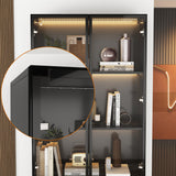 FUFU&GAGA Display Cabinet with Glass Doors and LED Lights, 78.7” Tall Bookshelf Glass Storage Cabinet with 5-Tier Shelf, Modern Bookcase for Living Room Office, Black 31.5”W x 14.2”D x 78.7”H FUFU&GAGA