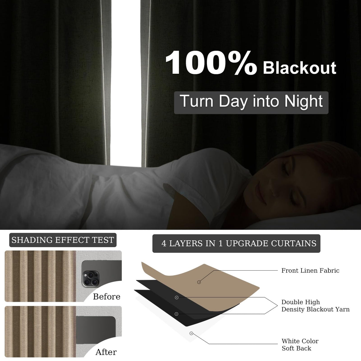 Topfinel Taupe Burlap Linen Blackout Curtains & Drapes 84 Inch Length 2 Panels Set, Flax Linen Brown Tan Beige Room Darkening Soundproof Cabin Curtains with Hooks Rings for Bedroom Living Room Topfinel