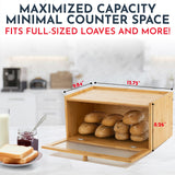 Culinary Couture Bamboo Bread Box for Kitchen Countertop - Large Capacity Storage BreadBox for Homemade Bread with Acrylic Window and Extra Top Storage Culinary Couture