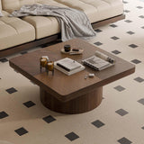 34.6" Square Coffee Table with Cylindrical Leg, Modern Wooden Coffee Table with Solid Wood Veneered, Mid Century Modern Wooden Center Table, Accent Tea Table for Living Room Apartment, Walnut Homora