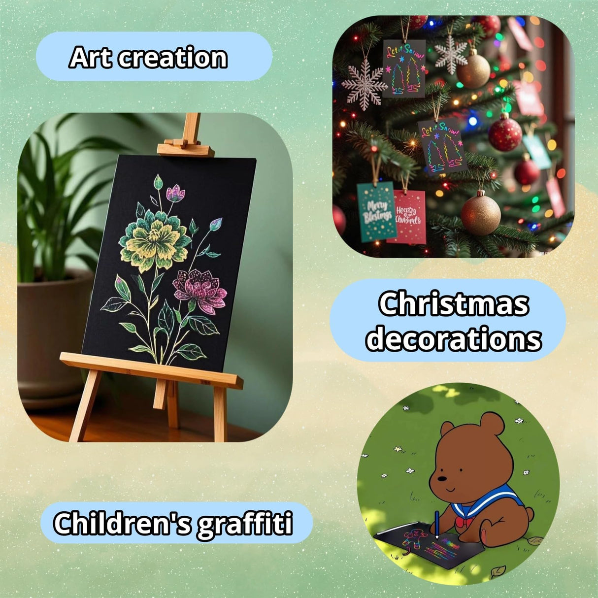 240 Scratch Paper for Kids with 26 Bamboo Styluses | Mess Free Scratch Paper Kit | Fun Classroom Crafts Activity &Creative Party Gifts (Ages 4-8, Travel Toy) wiwbbitl