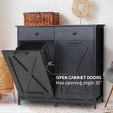 MAMIZO Double Tilt Out Trash Cabinet 10 Gallon*2,Kitchen Garbage Cabinet,Pet-Proof Standing Hidden Dual Laundry Sorter,W/Hideaway Drawer,for Kitchen,Living,Dining Room (Black) MAMIZO