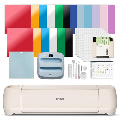 Cricut Explore 4 - Smart Cutting Machine (Seashell) | Engagement Plus Bundle - Includes EasyPress 3 Heat Press (9x9) + Mat, Tote Bag, Material Samplers, Machine Mat, Pens, Tools, & 25 Digital Images