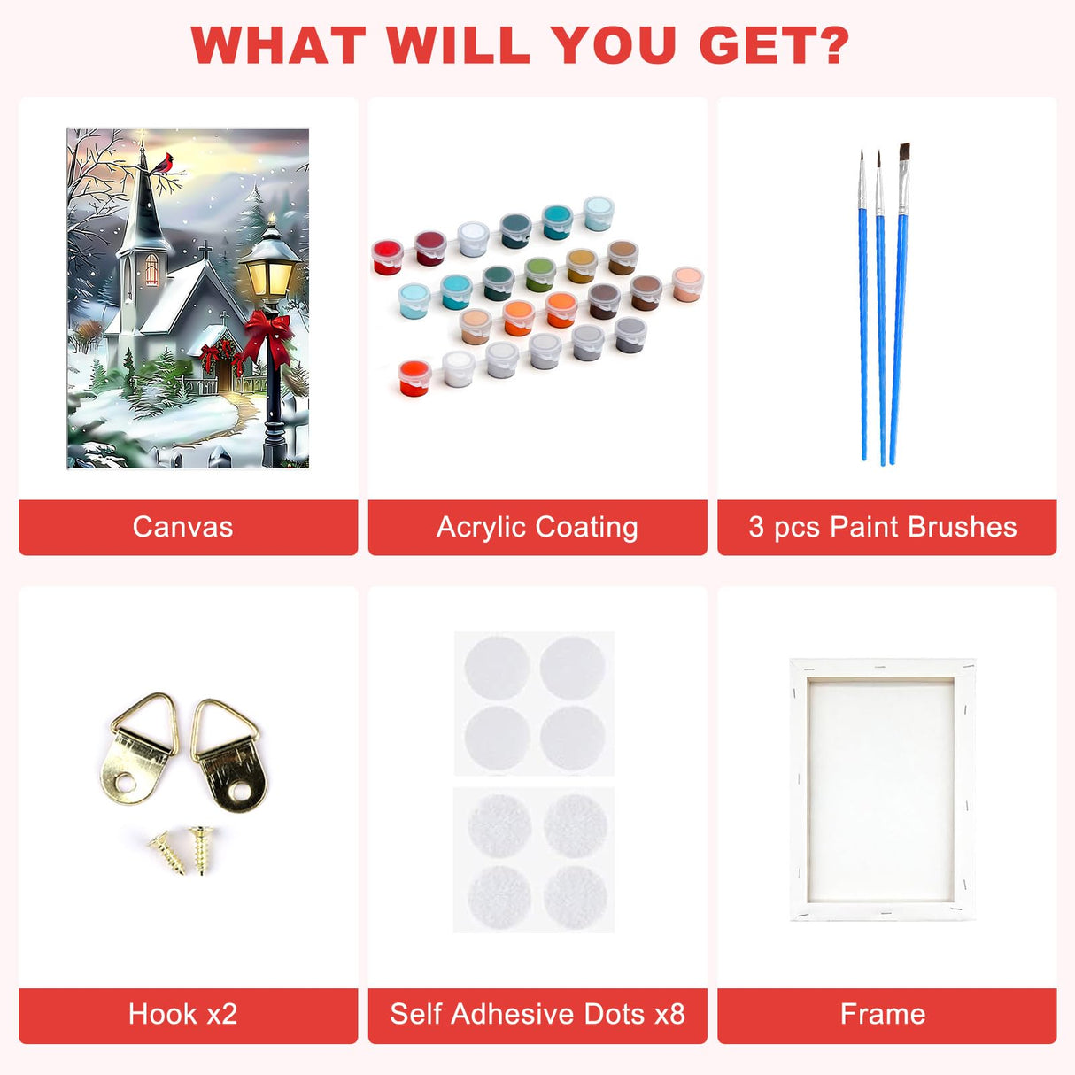 SENQAO Christmas Paint by Numbers for Adults Beginners Framed, Winter Church Adults' Paint-by-Number Kits, Adult Paint by Number Kits on Canvas, Acrylic Number Painting for Home Decor, 8x12inch SENQAO