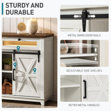 RALGEND White Farmhouse Storage Cabinet, Sideboard Buffet Cabinet with Storage, Kitchen Buffet Storage Cabinet with Power Outlet & LED Light, Coffee Bar Cabinet with Sliding Barn Doors & 2 Drawers RALGEND