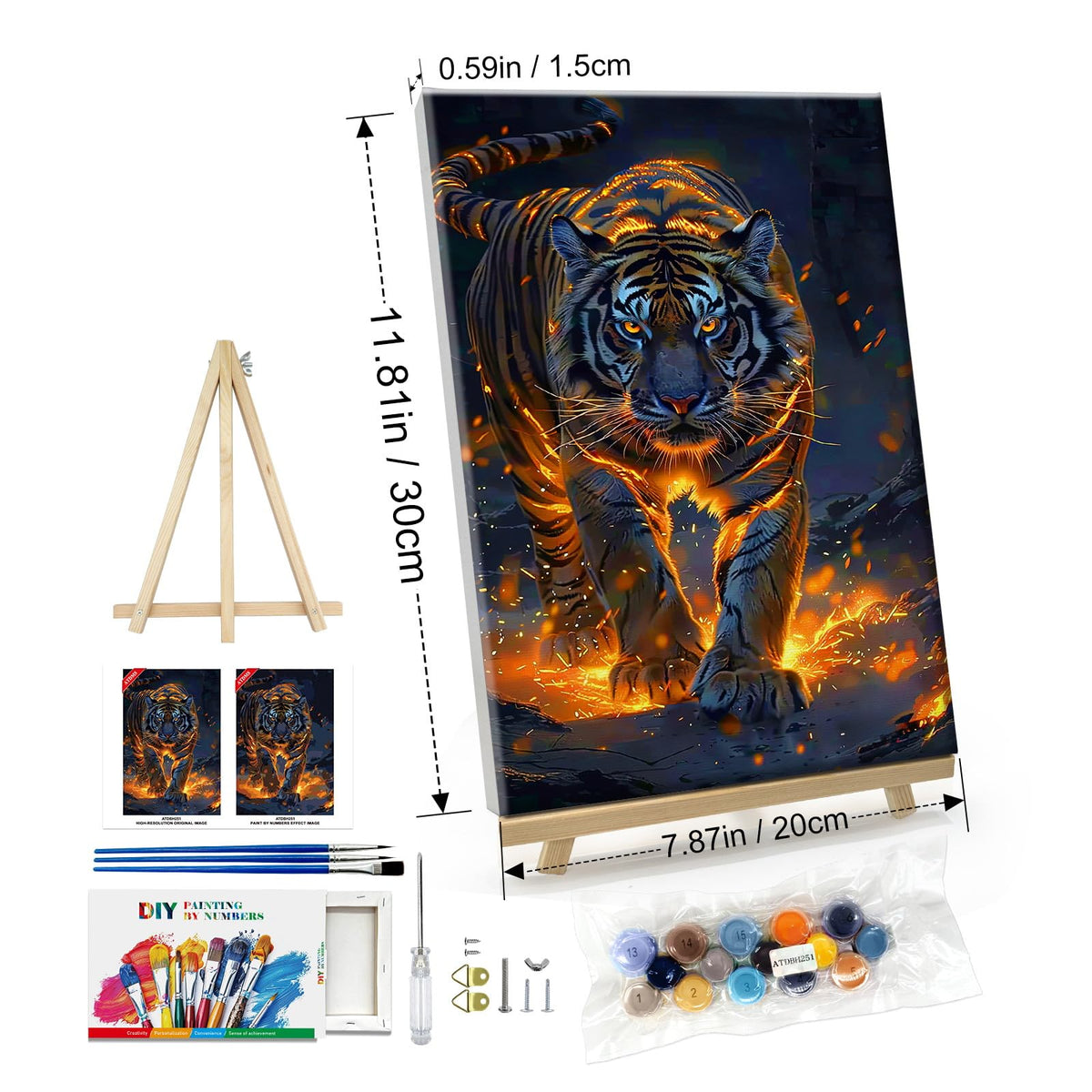ATDMS Paint by Numbers Kit for Adults with Frame Tiger Paint by Number with Easel DIY Tiger Adult Paint by Number Kits Paint by Number Canvas for Gift Home Wall Decor 8x12 Inch ATDMS