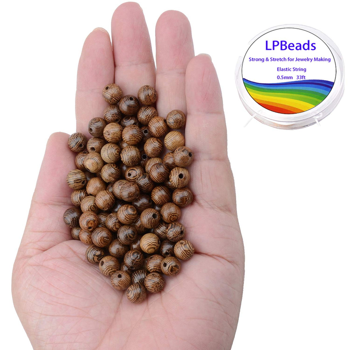 LPBeads 100PCS 8mm Natural Round Wood Beads for Jewelry Making with Crystal Stretch Cord LPBeads