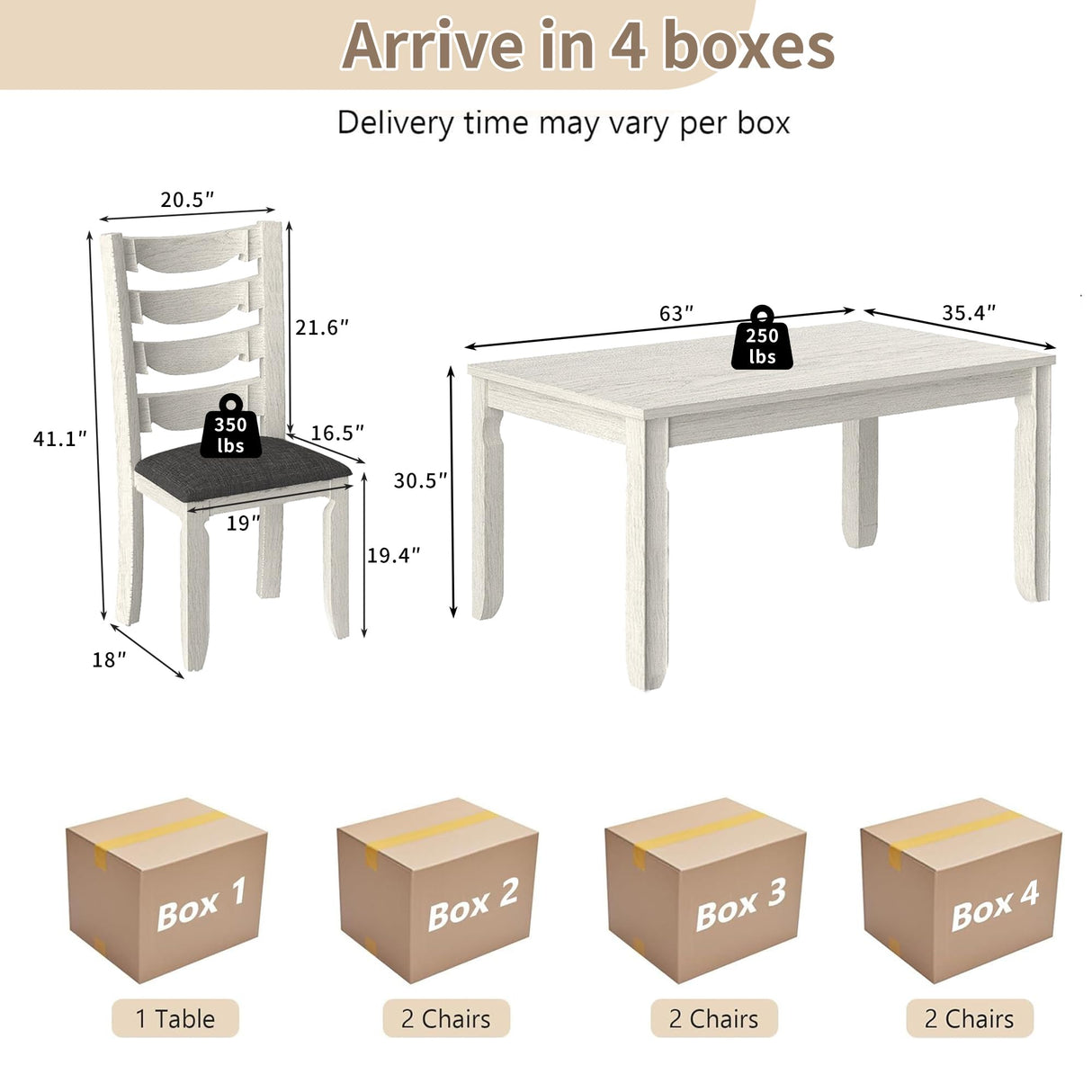 Peatuk 7-Piece Solid Wood Dining Table Set with 6 Upholstered Chairs - Easy Assembly Modern Design for Kitchen & Small Spaces, Durable Wooden Table and Chairs for Dining Room, Kitchen, Light Grey Peatuk