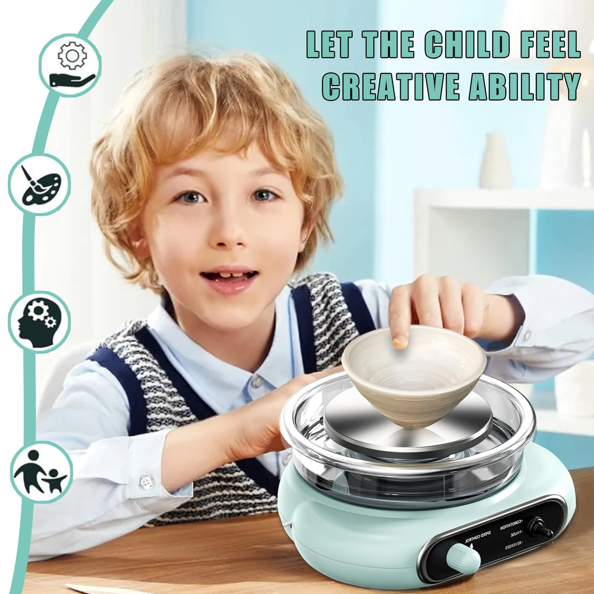 BIYQFCR Mini Pottery Wheel - 4.7Inch Rotating Electric Pottery Wheel, Pottery Wheel for Adults,Comes with 8Plastic Tools and 6Clay Sets,Suitable for Kids,Teenagers and Adults Beginners Craft Clay Kit BIYQFCR