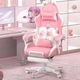 PUKAMI Pink Gaming Chair with Cat Ears and Cat Paw Cushion Pillow,Cute Computer Chair for Girl with Footrest,Ergonomic Gamer Chair, Kawaii Gaming Chair,Reclining Game Chair(Pink) PUKAMI