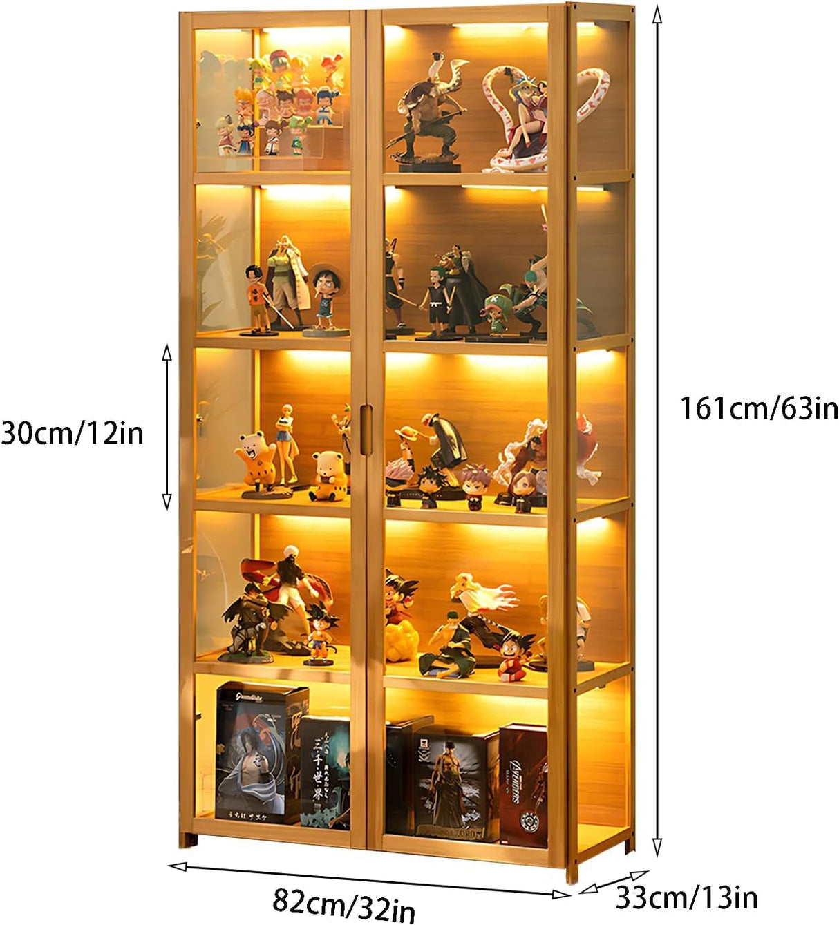 iusyugh Display Cabinet with Acrylic Glass Doors, 5-Tier Curio Cabinet, Collectibles Toy Organizers Rack & Display Shelf, High Display Case for Home, Office, Playroom, Living Room iusyugh