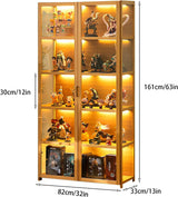 iusyugh Display Cabinet with Acrylic Glass Doors, 5-Tier Curio Cabinet, Collectibles Toy Organizers Rack & Display Shelf, High Display Case for Home, Office, Playroom, Living Room iusyugh