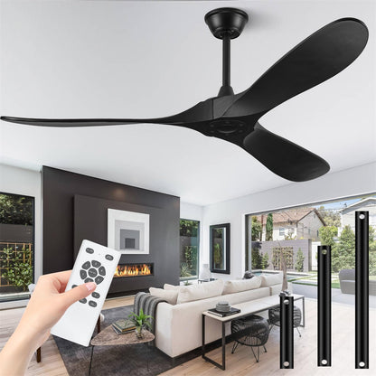 BOOSANT 60" Ceiling Fans Without Light, Solid Wood Ceiling Fan with Remote Control and Quiet DC Motor, Ceiling Fan no Light 3 Blades, Outdoor Ceiling Fans for Patios without Lights