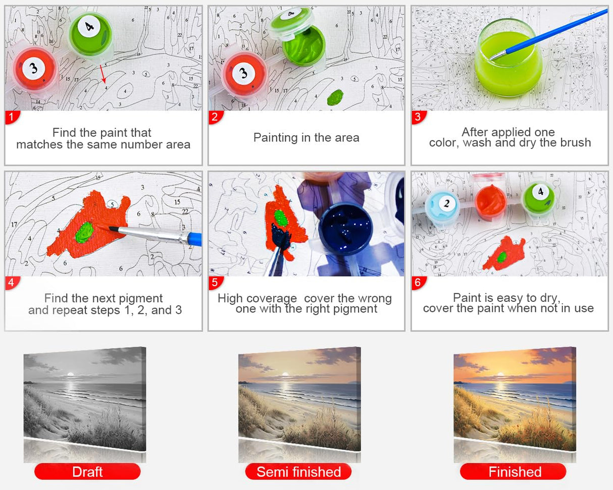 TUMOVO Beach Scenery Paint by Numbers for Adults, Wild Grass Paint by Number Kits for Adult Beginner, DIY Sunrise Paint by Number Kits on Canvas Arts Craft(Frameless) 16x20 Inch TUMOVO