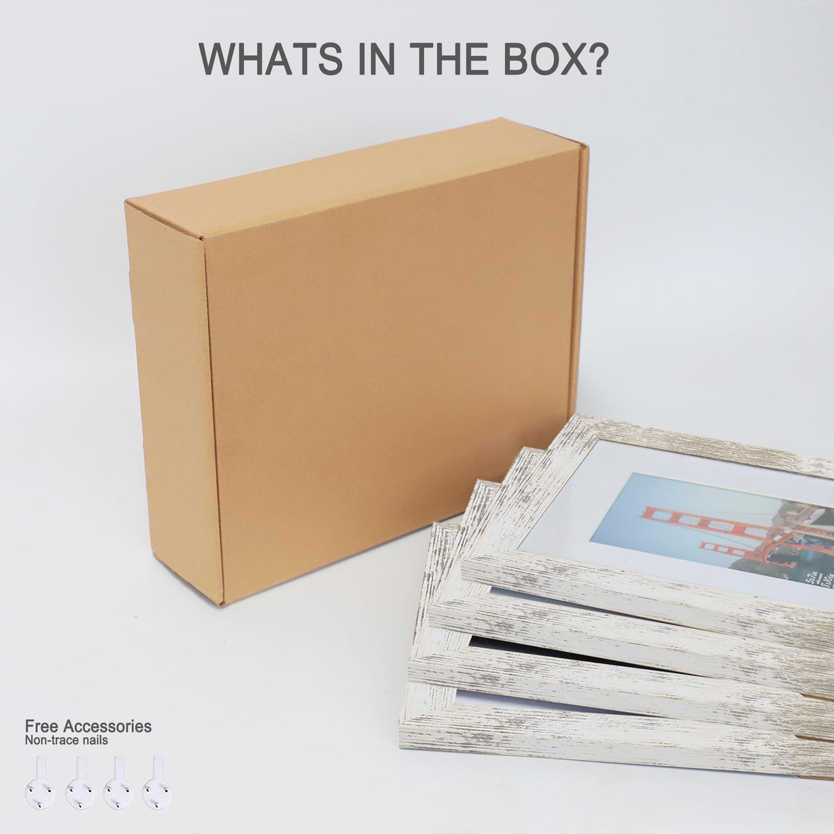 Hongkee 8x12 Picture Frame Set of 4, Made of Glass and Distressed White Wooden Frame - Display 6x8 Picture with Mat or 8 x 12 Poster Without Mat, 8 by 12 Photo for Wall or Tabletop Hongkee