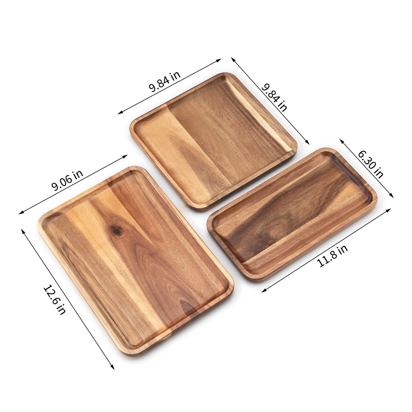 BF BILL.F SINCE 1983 Acacia Wood Rectangular Serving Tray Set of 3, Elegant Farmhouse Style