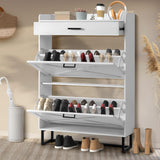 OneBlis Shoe Cabinet with 2 Flip Drawers, Freestanding Shoe Cabinet Organizer with Metal Legs, Wood Shoe Storage Cabinet for Entryway, Narrow Shoe Rack, White OneBlis