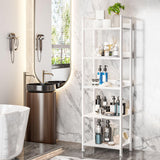 Furologee 5 Tier Bookshelf with Drawer, Tall Narrow Bookcase with Shelves, Wood and Metal Book Shelf Storage Organizer, Modern Display Standing Shelf Unit for Bedroom, Living Room, Office, White Furologee