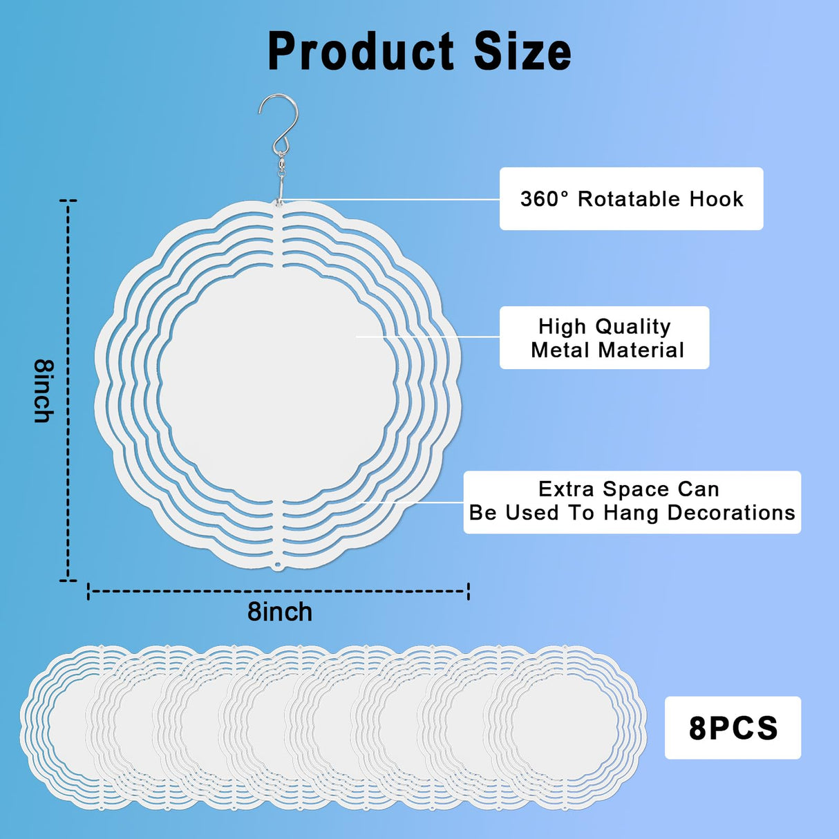 Sublimation Wind Spinner Blanks,8 Inch Wind Spinners Sublimation Blanks Products,3D Aluminum Metal Round Sublimation Wind Spinners for Indoor Outdoor Garden Yard Decoration (8 Pcs) Keepwaters