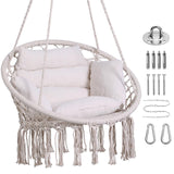 Goutime Hammock Chair, Macrame Hanging Swing Chairs with Cushion and Hardware Kit,Adult Boho Swings for Outside,Patio,Balcony,Bedroom (Beige) GOUTIME