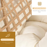 NICESOUL® Indoor Outdoor Stationary Wicker Egg Chair Oversized Thick Cushions Egg Seat with Ottoman, 440lbs Egg Basket Lounge Chair with Footrest, Boho Chair for Patio Balcony Bedroom Beige NICESOUL