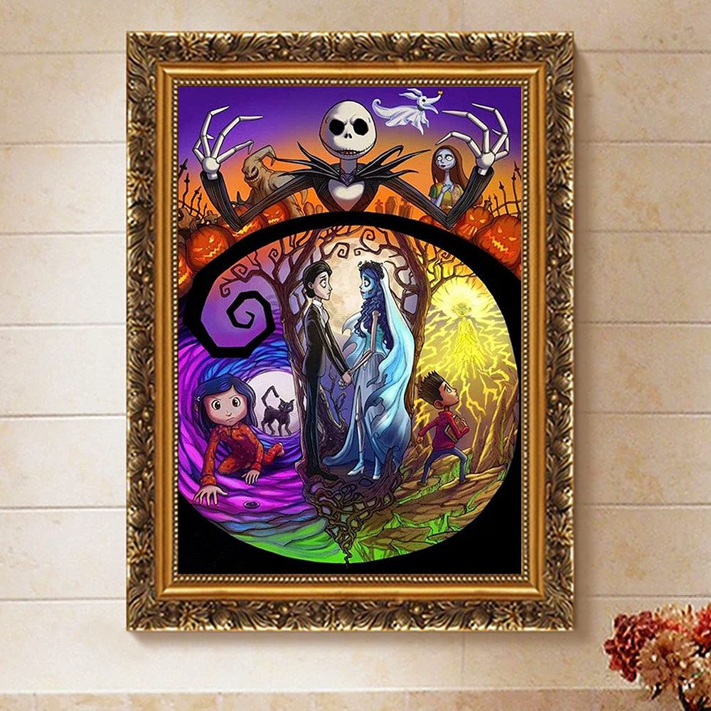 DIY Diamond Painting Jack and Sally Halloween 12x16Inch, Full Round Drill Kits Nightmare Before Christmas Cross Stitch Mosaic Art for Adults Relax & Home Wall Decor Festival Gift Bysincy