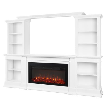 Real Flame Monte Vista 108" Landscape Electric Fireplace TV Stand for TVs up to 60 inches, Entertainment Center with Adjustable Shelves and Storage, TV Stand for Living Room and Bedroom, White Real Flame