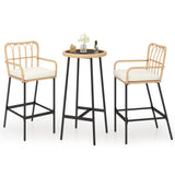 LQFATEST 3 Pieces Outdoor Bar, Wicker Outdoor Bar Table and Outdoor Bar Stool Set of 2, Outdoor Bar Set with Thick Lumbar Pillow for Backyards, Porches-Beige LQFATEST