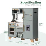 ROBUD Play Kitchen Set, Wooden Play Kitchen with Ice Maker, Fridge, Coffee Machine, Oven, Dishwasher, Microwave, Kitchen Accessories, Toy Kitchen Gift for Boys Girls, 3+ ROBUD