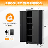 Bonusall 73" H Metal Storage Lockers with Wheels,Rolling Garage Cabinet with Locking Doors and 4 Adjustable Shelves,Metal Locker Organizer Cabinet for Garage,Office,Kitchen,Basement(Black) Bonusall