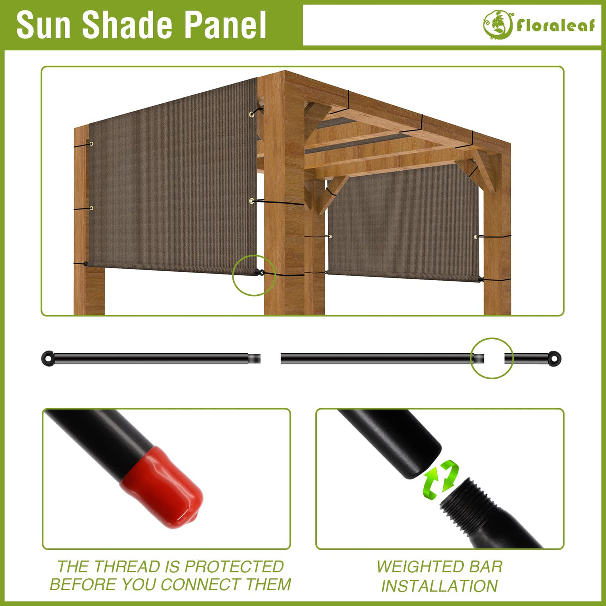 FLORALEAF 8'×16' Pergola Shade Cover Universal Replacement Canopy for Outdoor Patio Porch Backyard Gazebo with Grommets Weighted Rods FLORALEAF