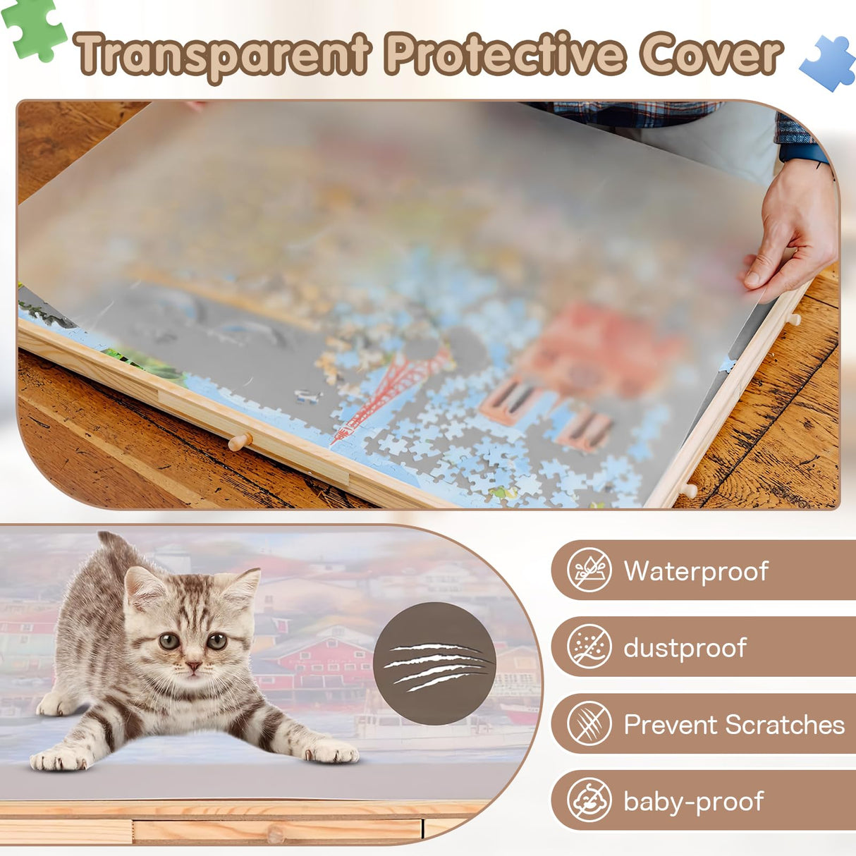 1500 Piece Rotating Wooden Puzzle Board with 6 Drawers & Cover,35” X 26” Jigsaw Puzzle Table Portable Wooden Puzzle Tables Gifts for Women Men Kids QUNPON