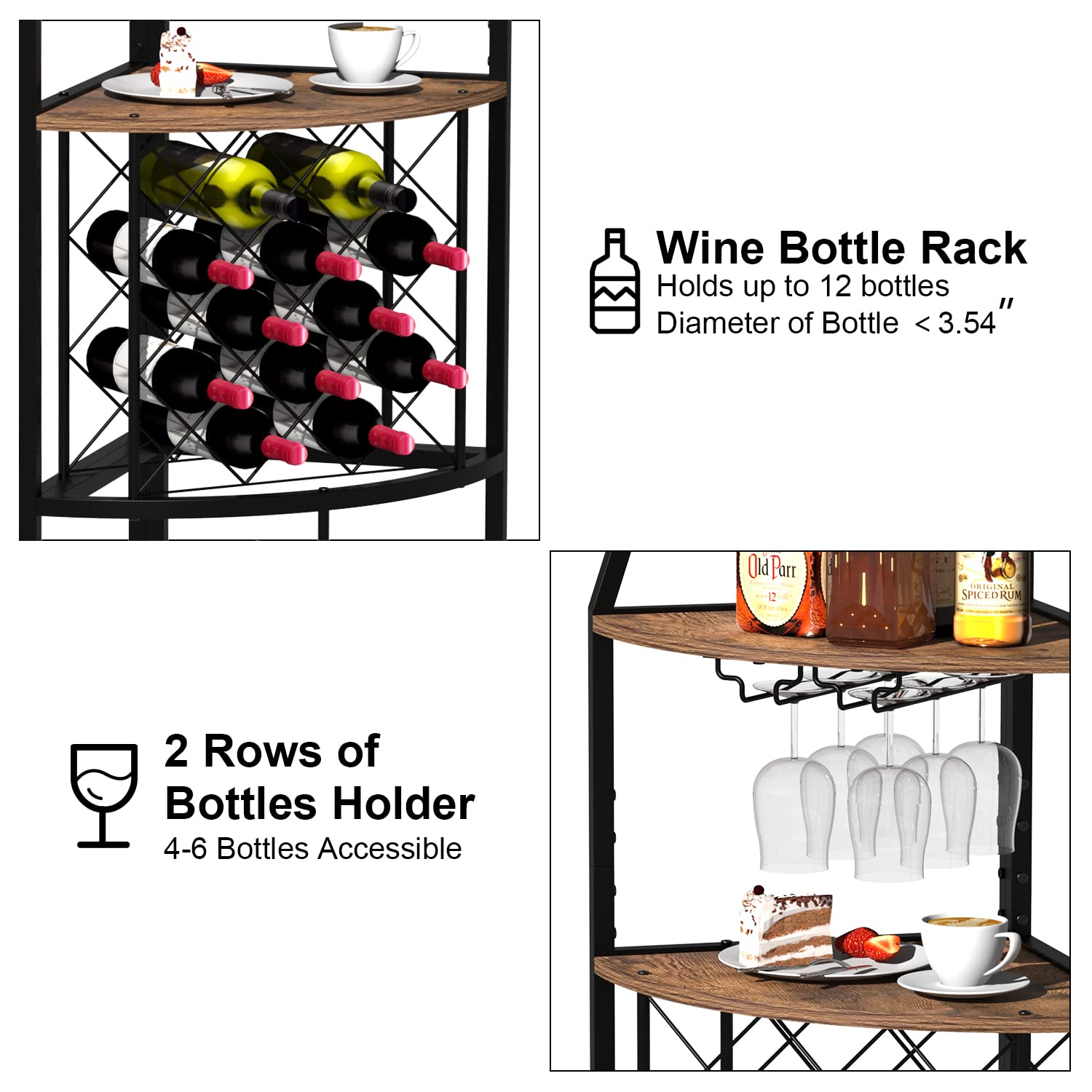 Espelism 5-Tier Corner Wine Rack with LED Light Floor Standing Wine Rack with Glass Holder and Bottles Wine Storage Home Bar Furniture for Kitchen Living Dining Room (Rustic Brown) - WoodArtSupply