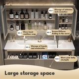 Dual Sink Bathroom Vanity, Modern Bathroom Vanity with Double Sink, 60" Solid Wood Bath Vanity Set Includes Smart LED Mirror Cabinet and Strip Sink Cabinet, Floating Sink Vanities for Home - White LUTHXAY