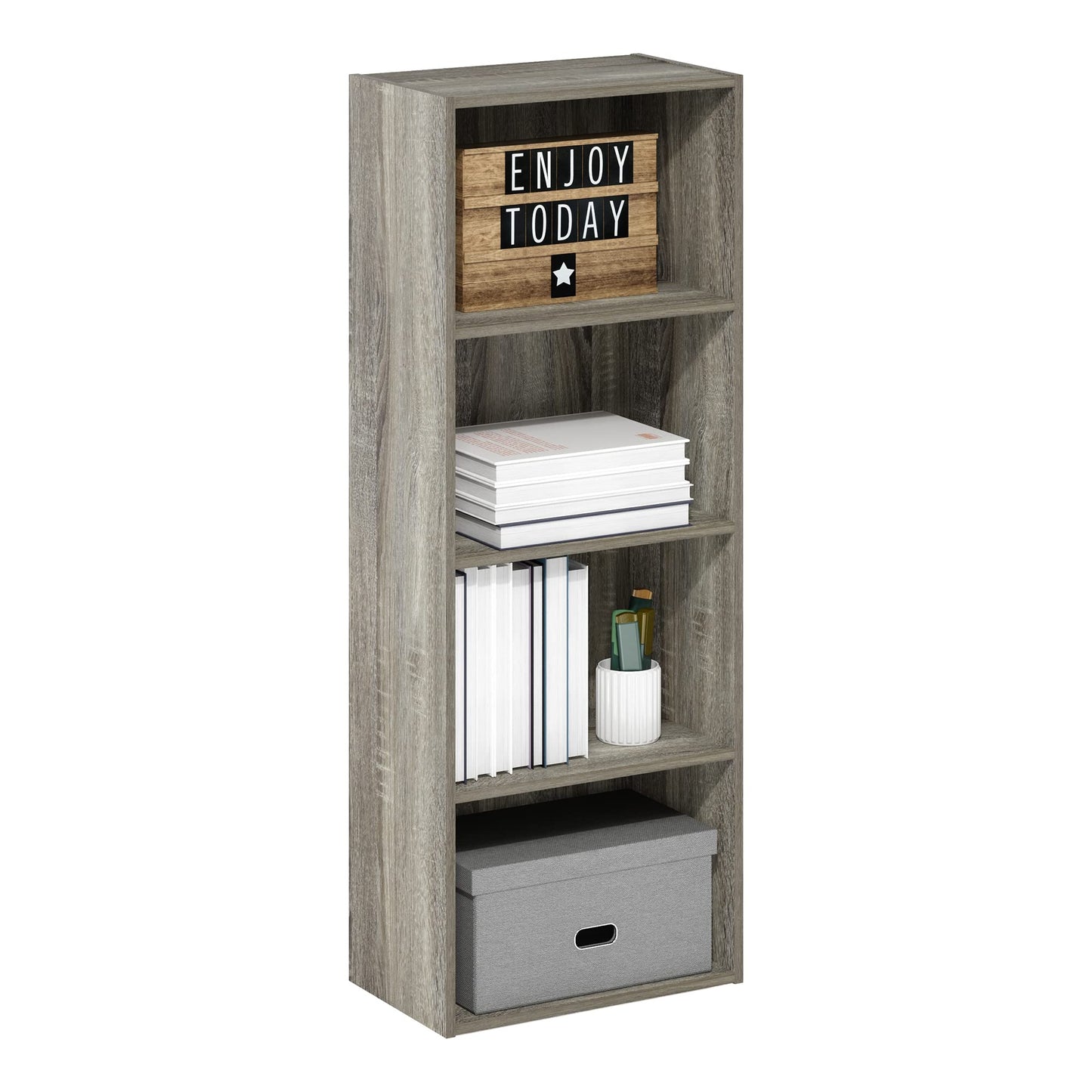 Furinno Luder 4-Tier Bookcase in French Oak - Stylish Storage Solution - WoodArtSupply