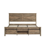 XIASLO Farmhouse King Size Bed Frame with Headboard, Sliding Barn Door Storage Cabinets, Sturdy Wood Slats Support, No Box Spring Needed, Noisy Free, Easy Assembly, Rustic Brown XIASLO