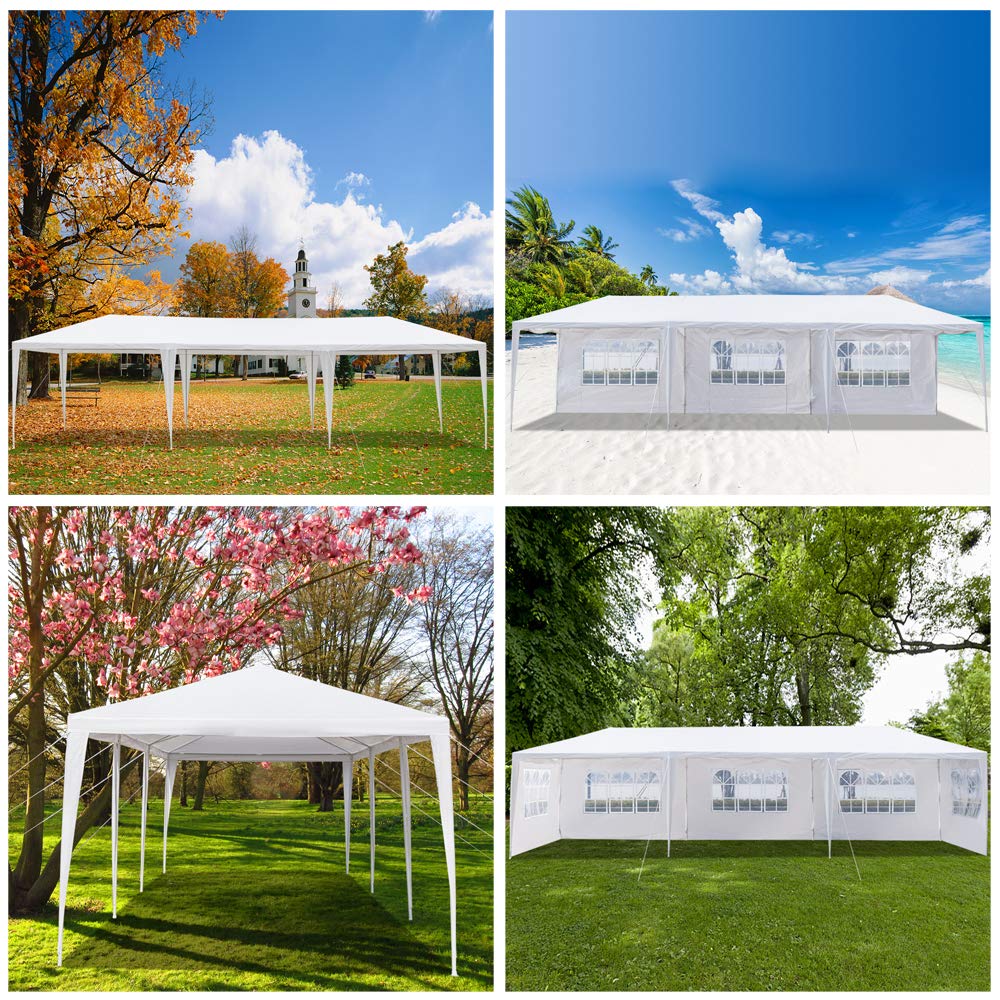 KepooMan 10' x 30' White Outdoor Gazebo Canopy Waterproof Party Tent Wedding Canopy with Removable Sidewalls & Brighter Church Windows - 5 Sides - WoodArtSupply