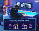 AODK 59 Inch Gaming Desk with USB Charging Ports & LED Light- Reversible Computer Desk with Storage Shelves & Monitor Stand, Modern Gamer Desk Table with Fabric Drawers & Side Hook, Carbon Fiber White AODK