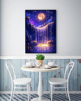 KINPLUB Moonlight Waterfall Diamond Art Kits for Adults Beginners, Moon 5D Diamond Painting Kits for Adults, DIY Full Drill Round Landscape Diamond Dots, Home Wall Decor 12x16 Inch KINPLUB