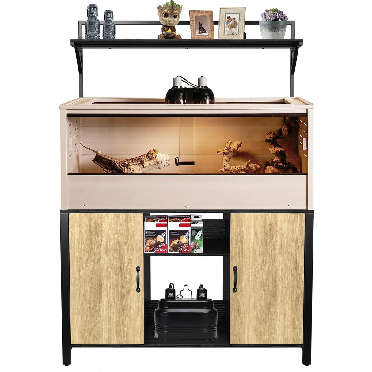 GDLF Reptile Tank Stand Terrarium Stand with Cabinet for Accessories Storage 48" X 24" Tabletop Fits up to 120 Gallon Bearded Dragon Tank, Reptile Terrarium,turtle tank,Natural Wood Color GDLF