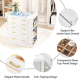 JanflyHome Closet Island with Open Shelves, Modern Glass Top Dresser with LED Lights, Tall Chest of Drawers with Jewelry Organizer for Bedroom,Living Room, Bedroom, Hallway, Entryway, White JanflyHome