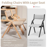 HOMEFUN Folding Chairs with Cushion, Wooden Padded Folding Chairs 4 Pack, Portable and Assembled Folding Dining Chair for Guests Kitchen Office Wedding and Party, Khaki HOMEFUN