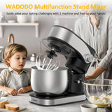 WADODO Stand Mixer, 3.2Qt Small Kitchen Mixer,6 Speeds Electric Food Mixer,Lightweight 304 Stainless Steel Kitchen Mixer with Bowl, Egg Whisk, Dough Hook, Flat Beater & Splash Guard - for Daily Use WADODO