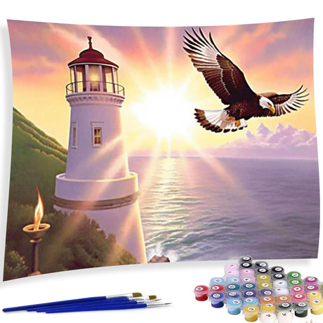 Diymood Paint by Numbers for Adults Animal, DIY Oil Painting Seaside Lighthouse Eagle Acrylic Paint by Number Kits for Kids Adults Beginner for Home Wall Decor 16x20 inch Diymood