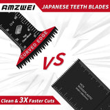 AMZWEI 16PCS Japanese Teeth Oscillating Tool Blade, CRV Extra Long Multi Tool Blade Kits for Wood Clean Cutting, Quick Release Oscillating Saw Blades Compatible with Dewalt Bosch Milwaukee Ryobi AMZWEI